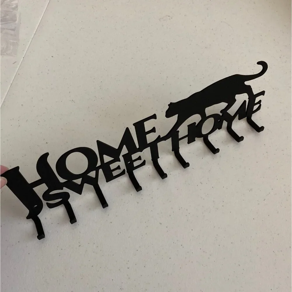 Cat Silhouette Metal Key Rack Home Sweet Home Wall Hook Holder